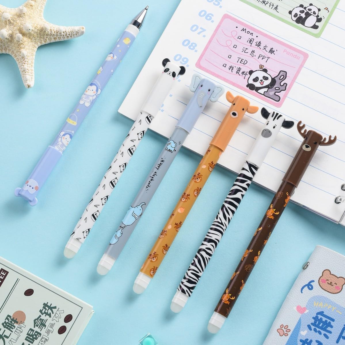 8 Pezzi Penna Gel Cancellabile a Forma di Animale+40 Ricariche, Blu 0