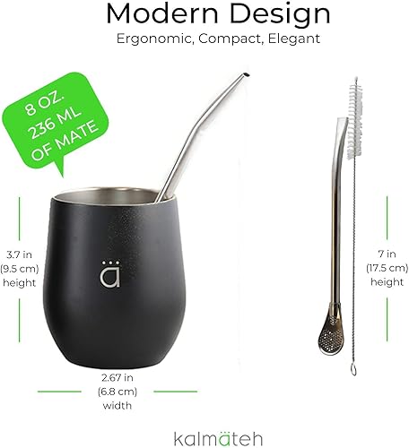 Miniatura 8 de Kalmateh Yerba Mate - Calabaza de doble pared de acero inoxidable con tapa sin BPA, filtro de bombilla y limpiador de bombilla, azul pastel, 8 onzas