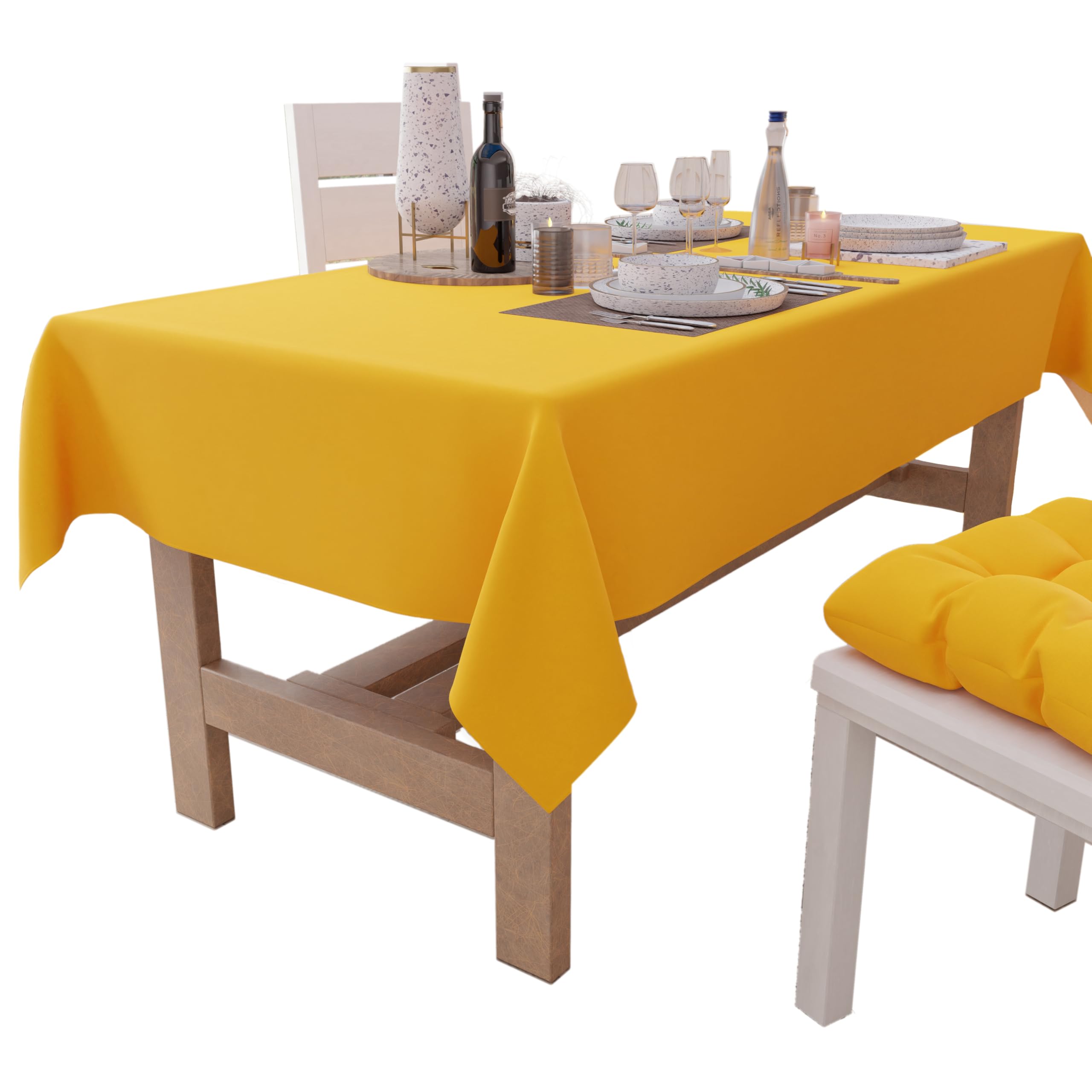 PETTI Artigiani Italiani - Tablecloth, Tablecloth, Kitchen Tablecloth in Polycotton Plain Yellow Design X6 Seats (140 x 180 cm) 100% Made in Italy