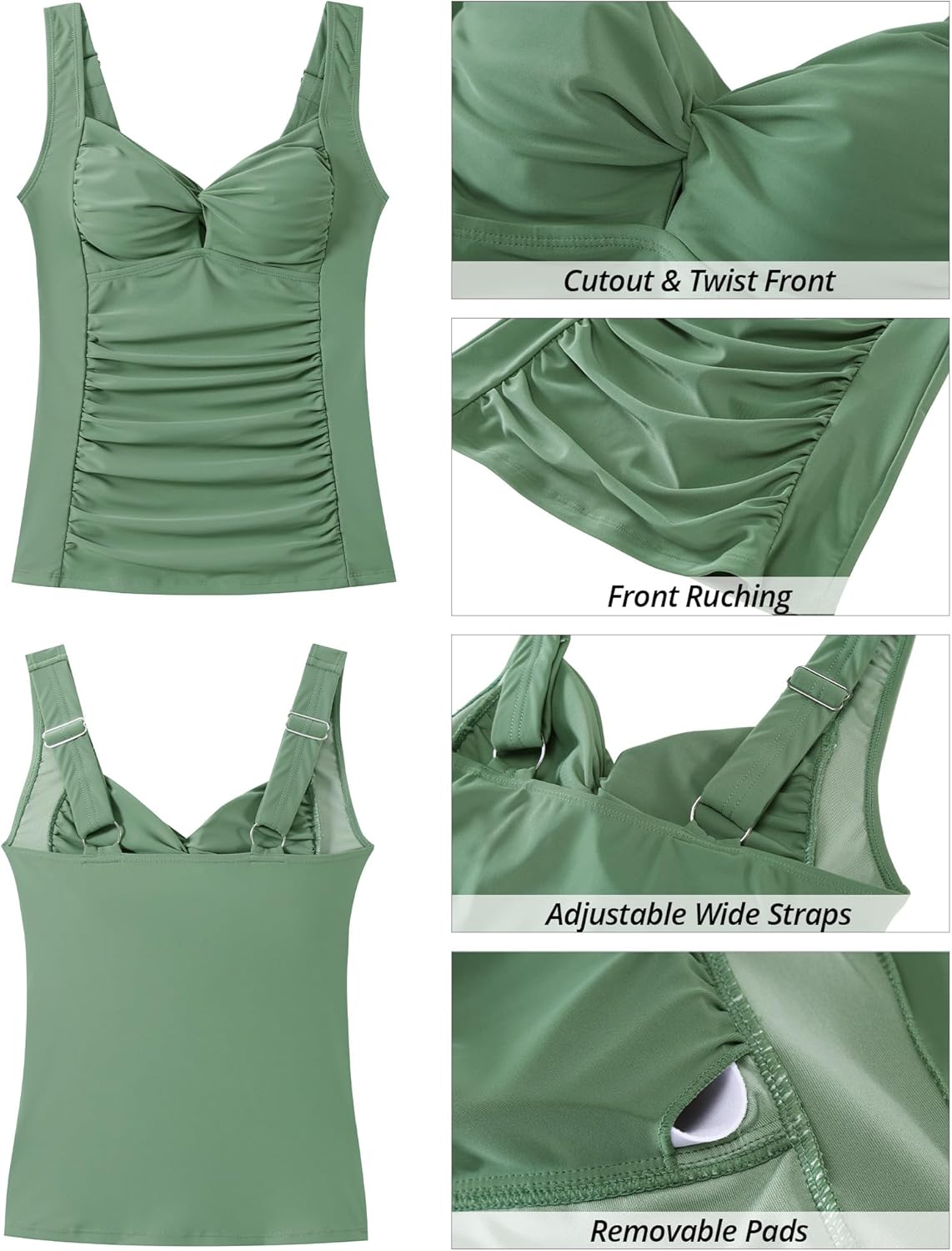 GRAPENT Tankini Tops for Women Twist Front Keyhole Bathing Suits Swim Tankini Swimsuits Padded Ruched Swimwear Top Only - Image 6