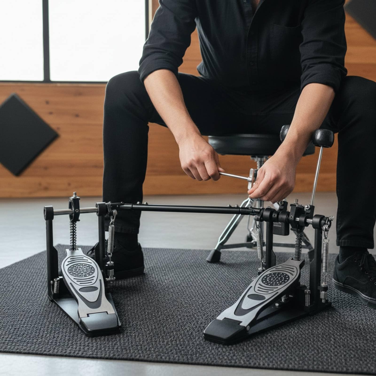 Drum Pedal Pedale Batteria Pedale Grancassa Doppia Catena Pedale Doppio in Lega con Controllo Precisione Regolazioni Molla E Battente Piastra