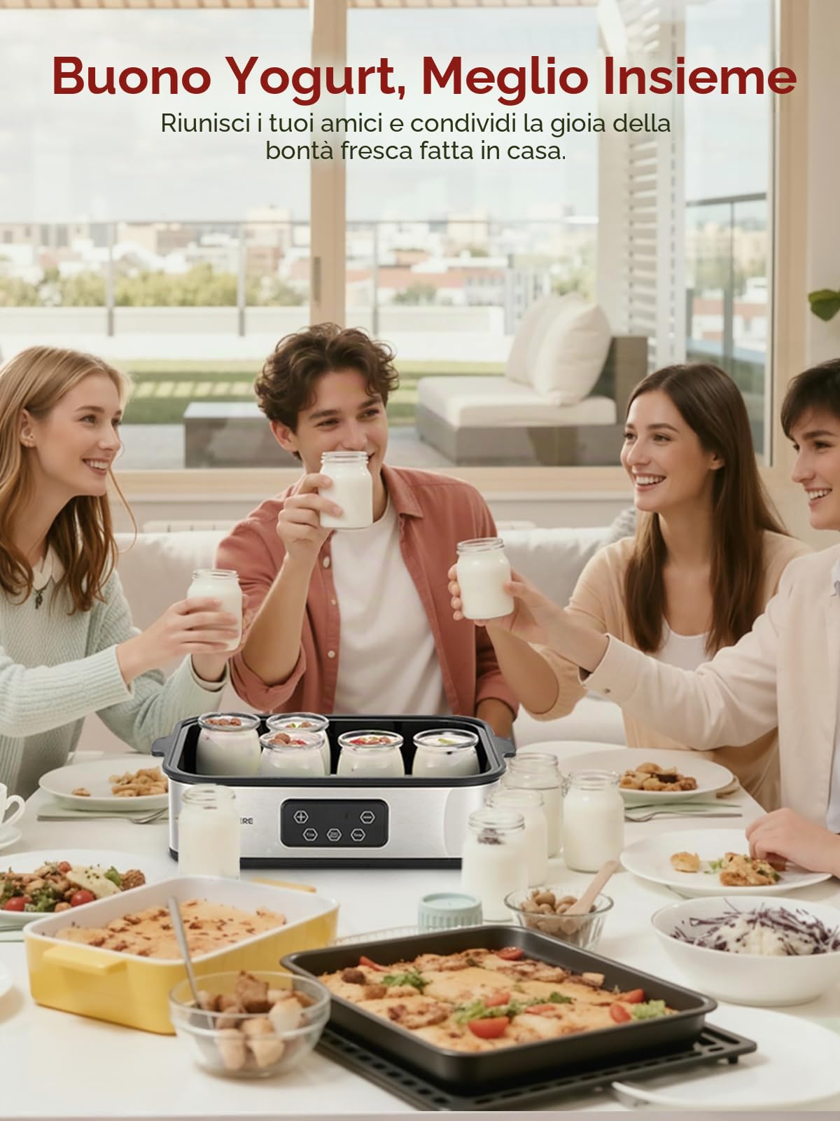 FOHERE Yogurtiera Elettrica con LCD Display, 12 Vasetti da 180 ml in Vetro, Timer 48 Ore e Controllo Costante Della Temperatura, BPA Free, Yogurt Greco, Ideale per Yogurt Fatti In Casa