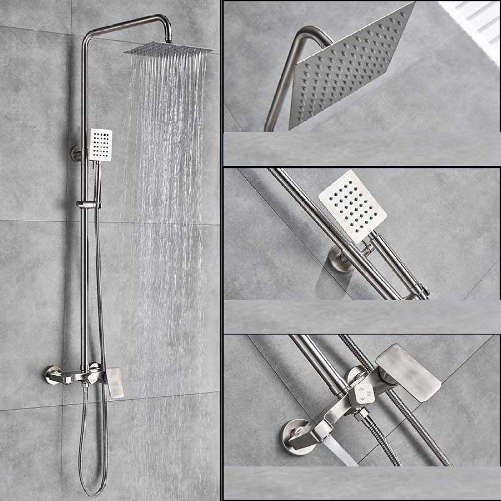 Système de douche complet mélangeur douche nickel brossé avec mitigeur 3 voies mural