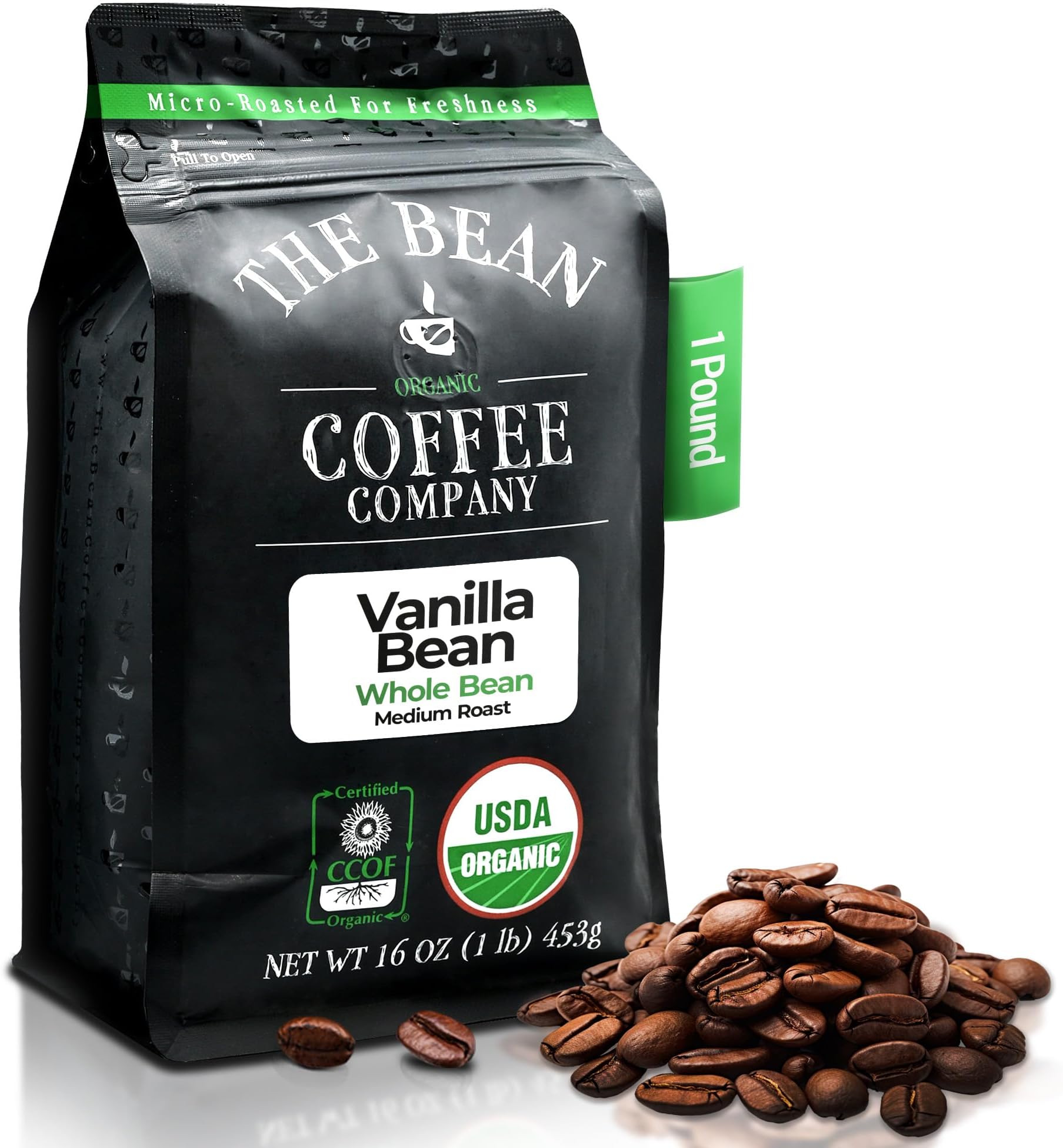 The Bean Organic Coffee Company Vanilla Bean, Medium Roast, Whole Bean Coffee, 16-Ounce Bag