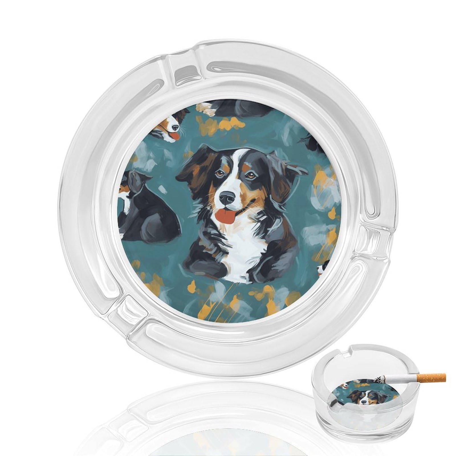 Cendrier rond en verre Dog4 pour cigarettes et tabac, modèle transparent déco