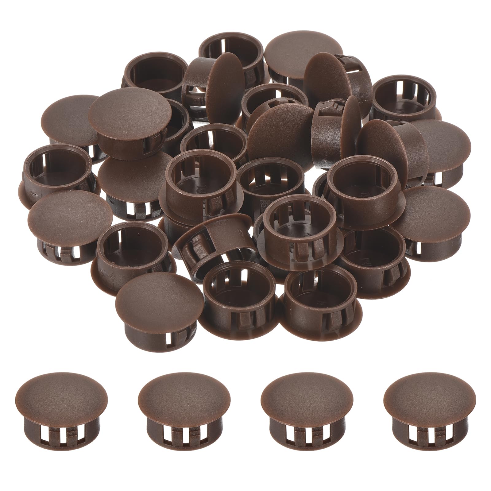 Sourcing Map 32PCS 20mm(13/16") Brown Plastic Hole Plugs, Flush Type Panel Plugs Insert End Caps for Locking Tubes Furniture Cabinet — image 1