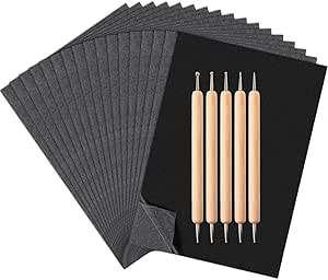 Carbon Paper Set, 200 Sheets Black Transfer Carbon Paper & 5 Pieces Dotting Tools, A4 Tracing Graphite Paper Patterns Dressmaking, Ideal for Metal, Glass, Canvas, Wood, Engraving, Transfer Printing