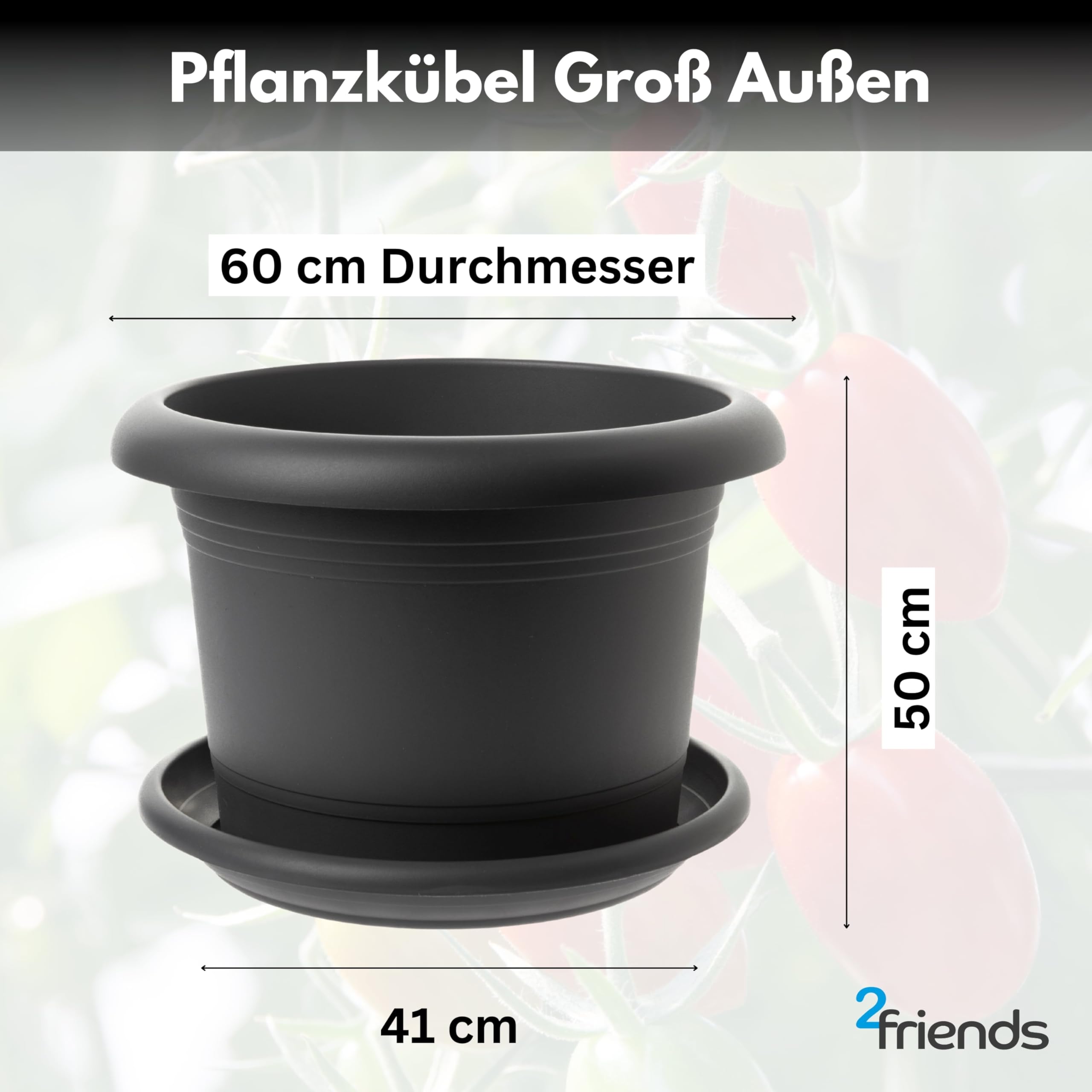 Centi 2er Set Pflanzen-Giganten: Mächtige 60 cm Blumentöpfe Groß in Anthrazit mit Untersetzern - Die XXL-Pflanzkübel Groß Außen für spektakuläre Gartenprojekte!