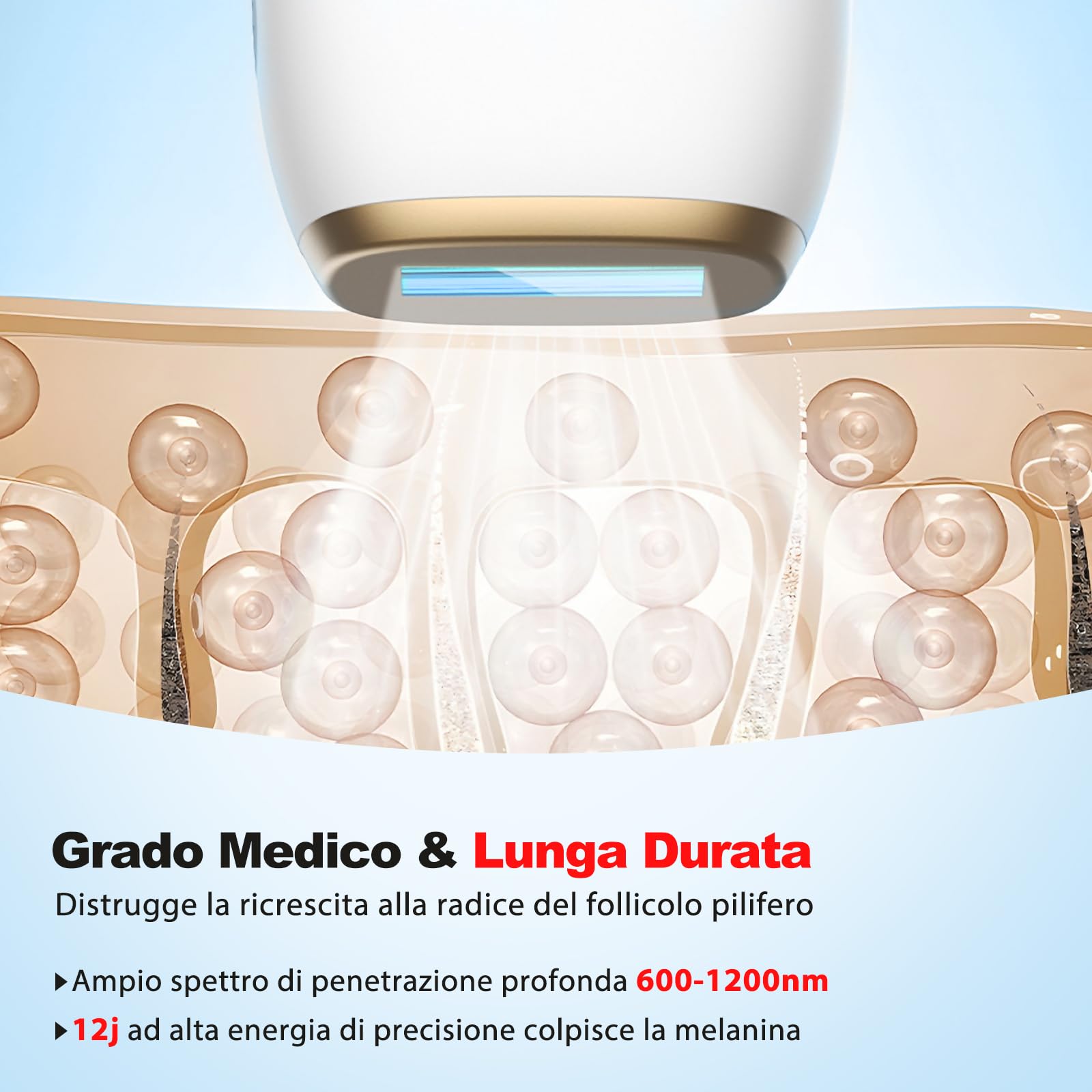 IPL epilatore luce pulsata, Raffreddamento Zaffiro Senza Dolore Epilatore luce Pulsee, 1200nm Epilatore laser, 3 Modalità Regolazione 5 Velocità, Depilazione Permanente