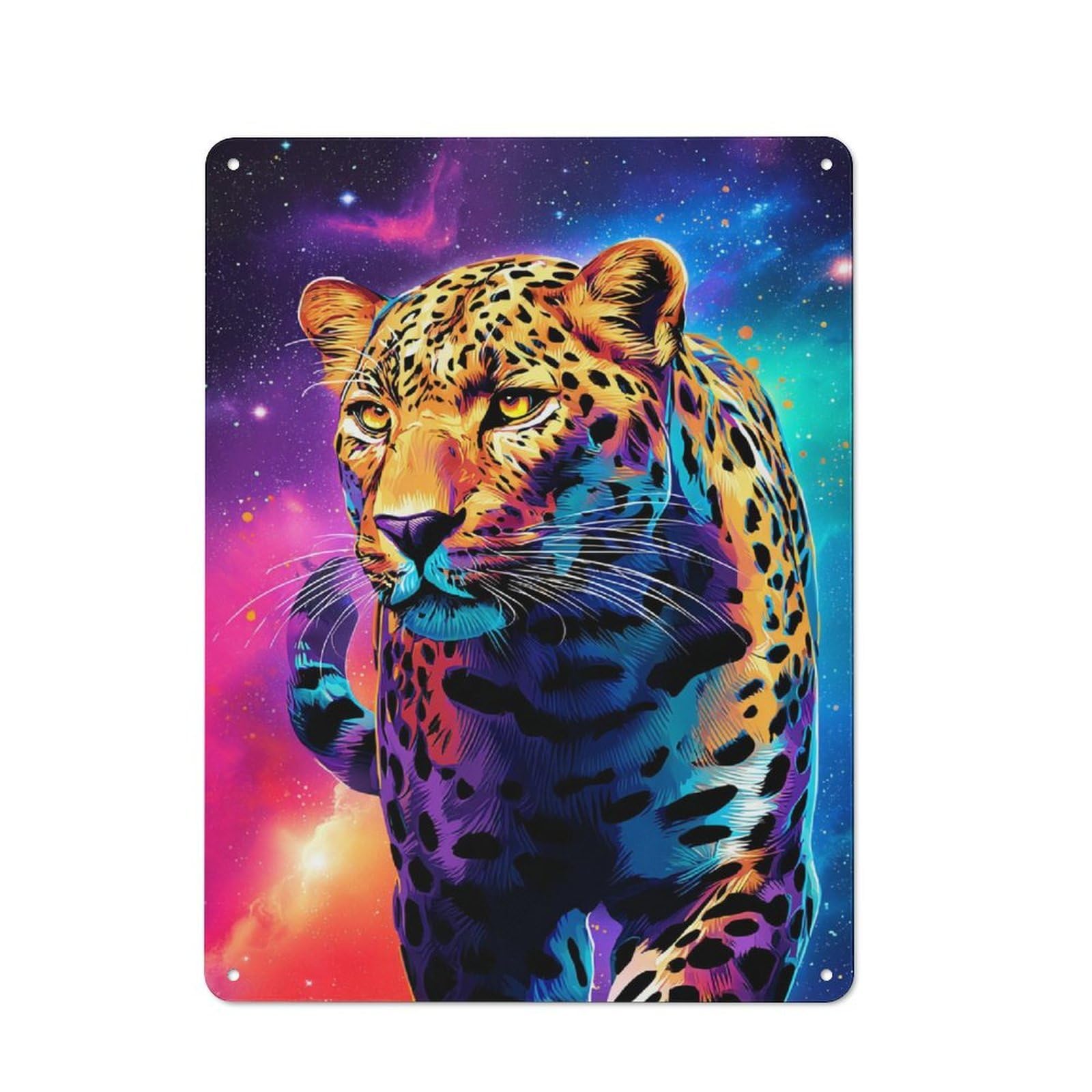 Junmoney Galactic Leopard Majesty -4 Tin Wall Plaque 40X30cm With For Pub Or Café, A Decorative Christmas Gift For Hospitality Wall Decor Collectors