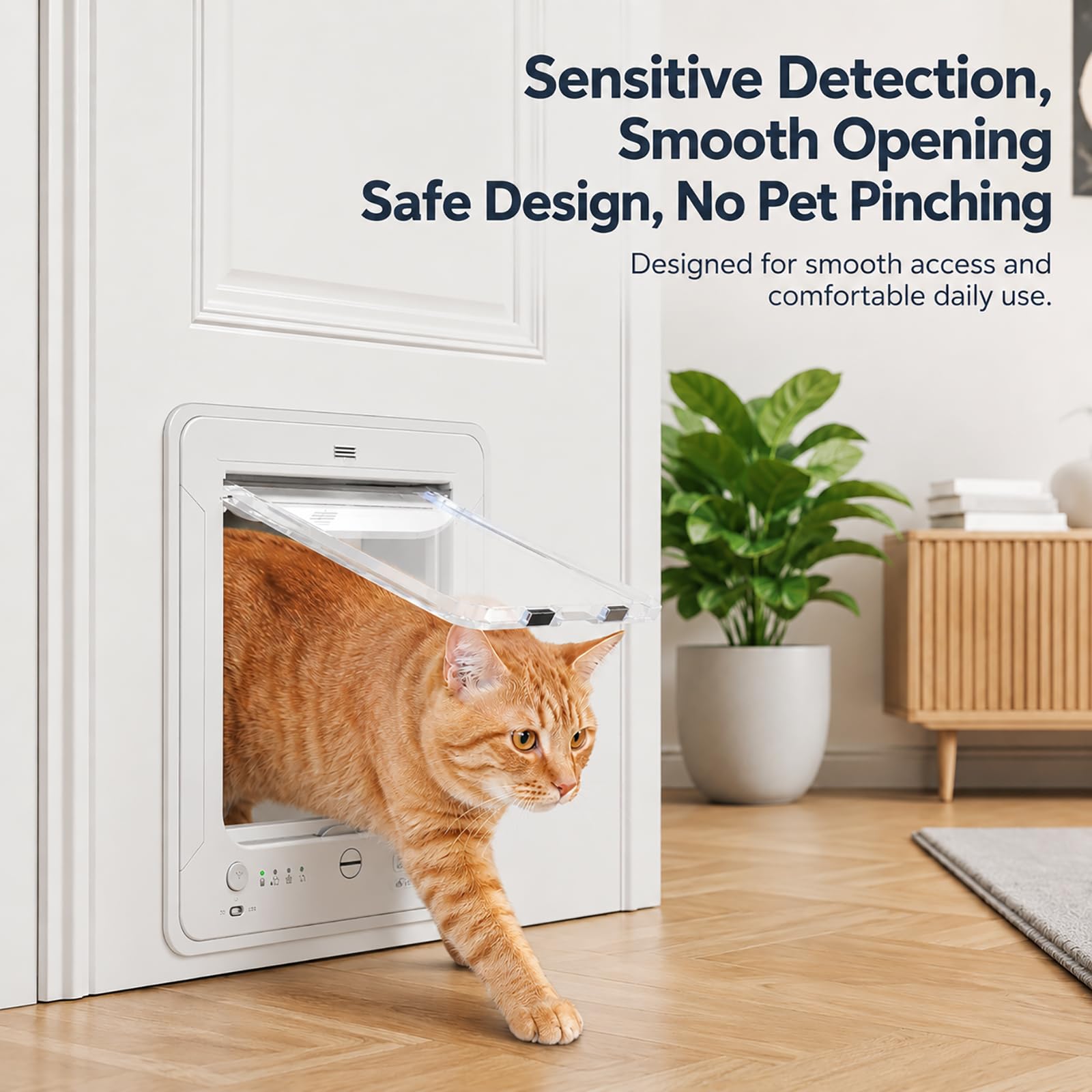 Puerta para Gatos RFID Inteligente, Trampilla Automática para Gatos con Microchip con 2 Llaves Sensor y Control Remoto para Gatos y Mascotas Pequeñas Brown