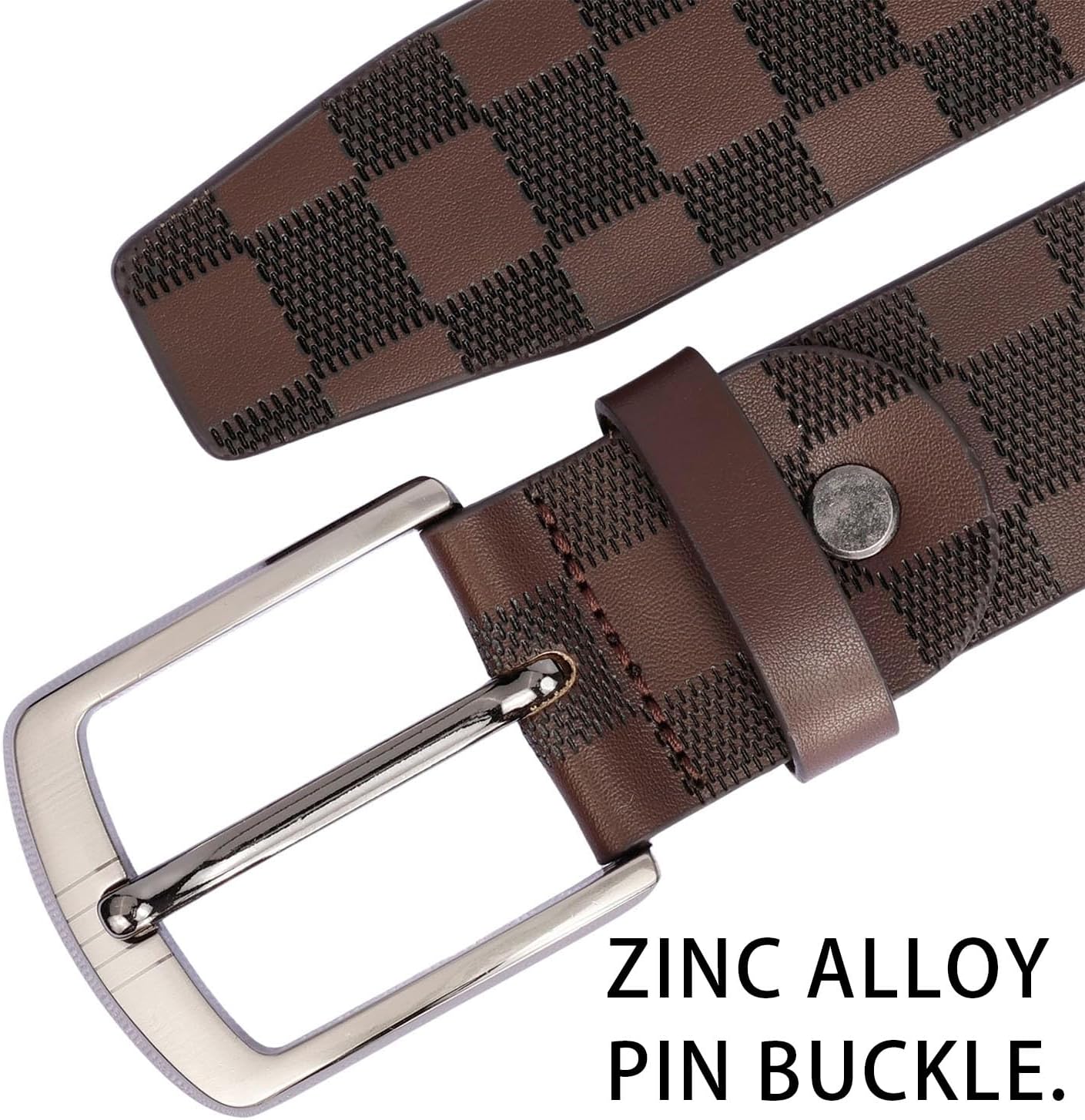 3.8cm Men's Checkered Belt - Cold-Bonded Double Leather, Laser-Plated Zinc Buckle, No-Stitch Commuter & Daily Wear - Image 2