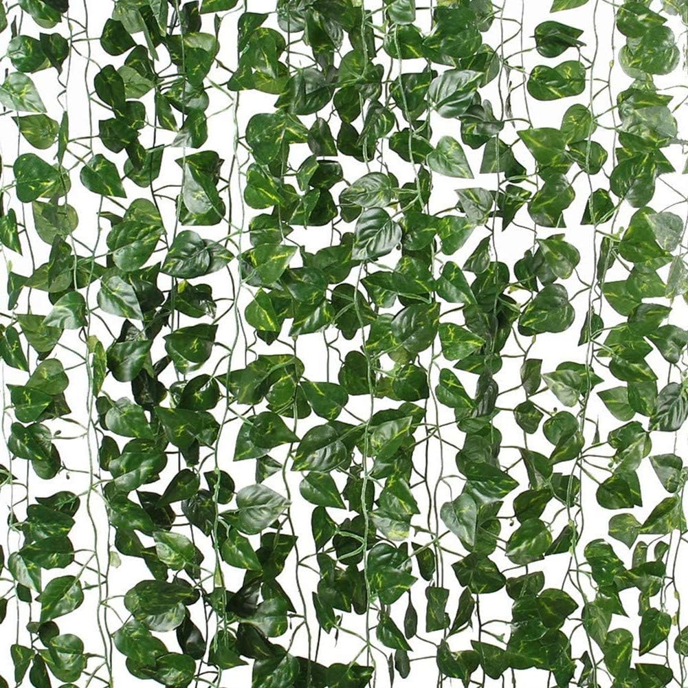 168 feet Artificial Vines Greenery Garland Fake Hanging Leaves Faux Foliage Plants for Wedding Party Garden Home Kitchen Office Wall Decorations (Scindapsus/24 Strands)