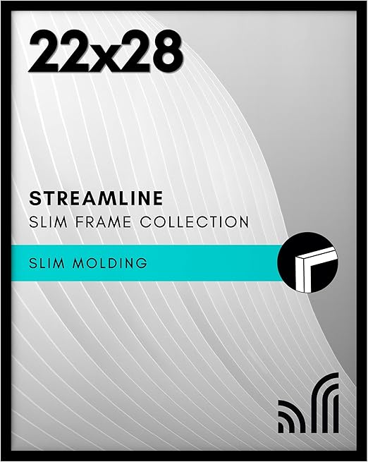 Americanflat 22x28 Poster Frame with Polished Plexiglass - Streamline Collection - Thin Border Picture Frame for Wall Display - Hanging Hardware Included - Black