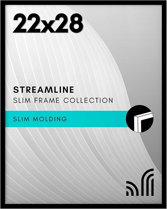 Americanflat 22x28 Poster Frame with Polished Plexiglass - Streamline Collection - Thin Border Picture Frame for Wall Display - Hanging Hardware Included - Black