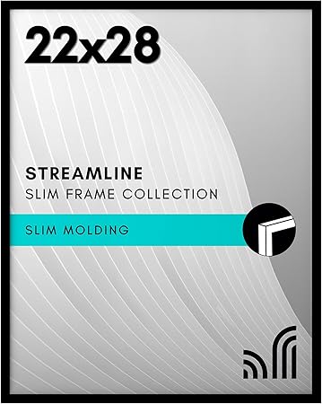 Americanflat 22x28 Poster Frame with Polished Plexiglass - Streamline Collection - Thin Border Picture Frame for Wall Display - Hanging Hardware Included - Black