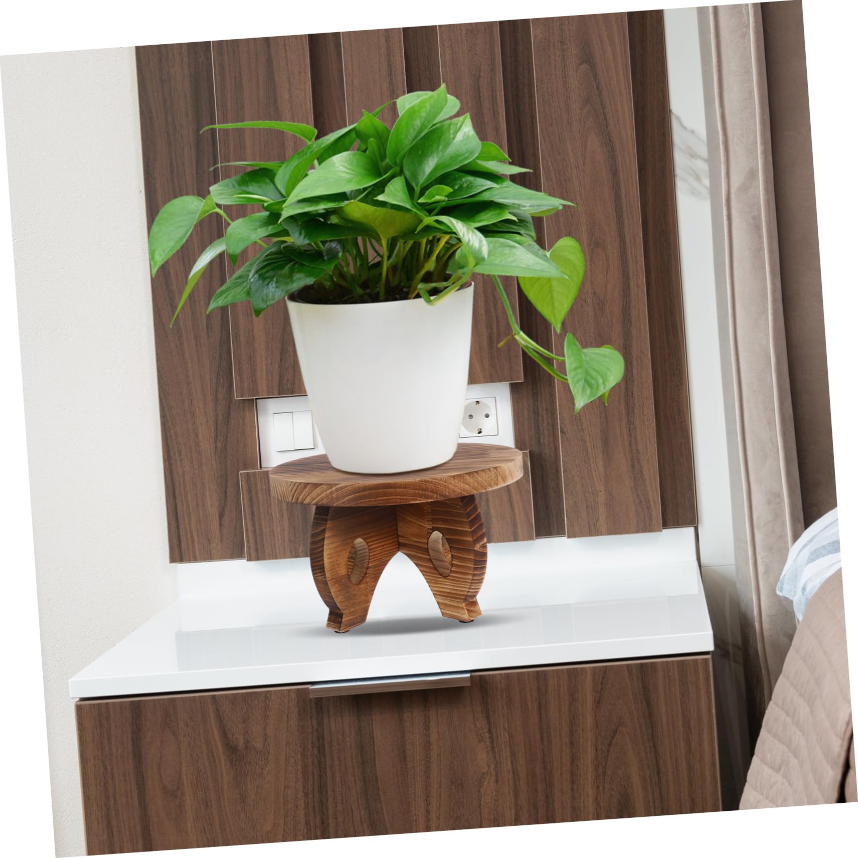 Soporte Redondo de Madera para Macetas, Base Marrón de Estilo Rústico | Plantas y Tiestos, Textura Natural, Montaje Sencillo, Uso en Salón y Cocina