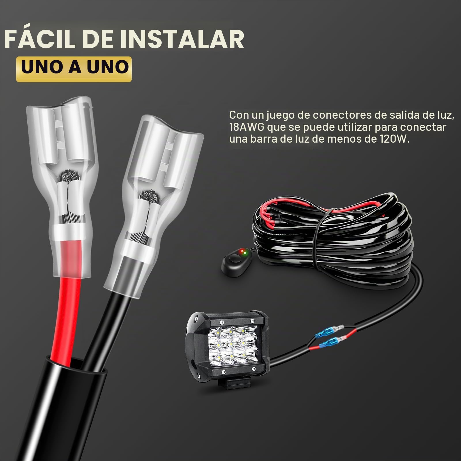 SKYWORLD kit de arnés de cableado de barra de luz led, 18AWG 12V interruptor de encendido y apagado kit de cableado de luz antiniebla para barra de todoterreno, faro de trabajo led, 1 lead