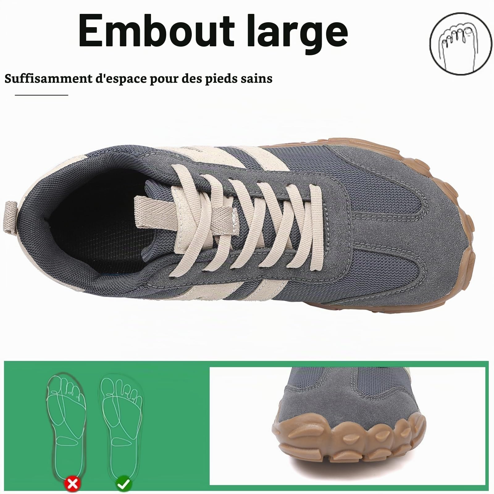 Chaussures Minimalistes Homme Femme Chaussures Pieds Nus Antidérapantes Barefoot Shoes Légère Chaussure de Trail pour Randonnée Running Gym Training Fitness