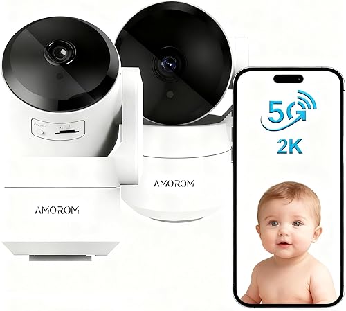 Paquete de 2 cámaras de seguridad inalámbricas 2K para interiores, panorámica de 360, monitor Wi-Fi para mascotasbebés con detección de movimiento