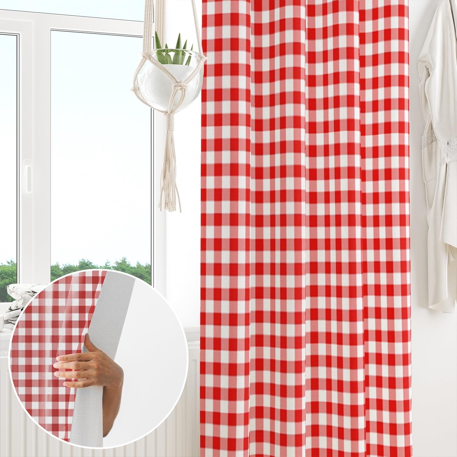 Tende a quadri Rosso e bianco Tenda per soggiorno Fattoria Tende Trattamenti per finestre Camera da letto Cameretta Interno Porta Linguetta posteriore Tenda 107x160cm 2 pannelli