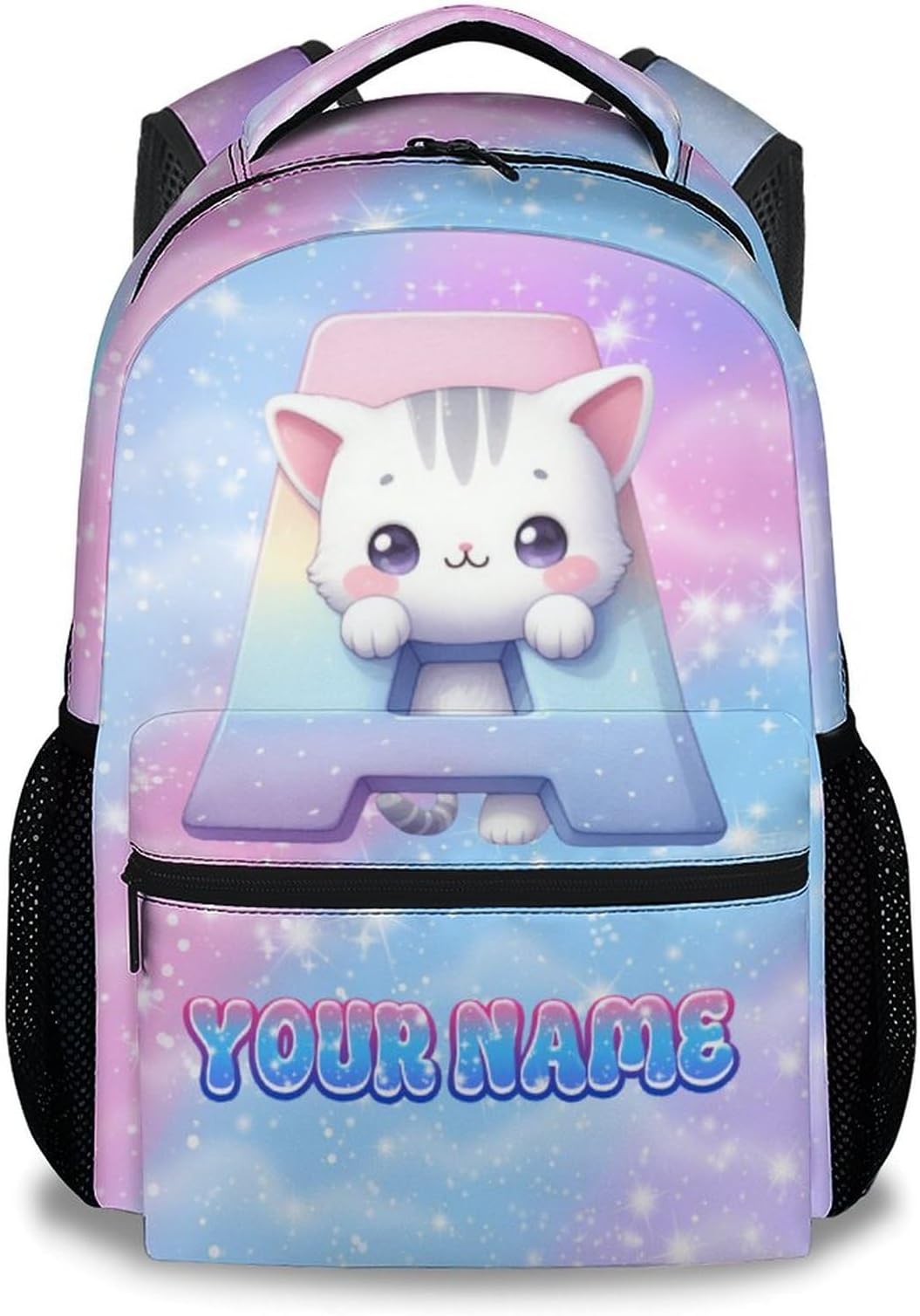 Backpack for Kids - Personalized Cat Backpacks with Name/Initials for Girls Boys - Custom Toddler Bookbag Gifts for Daughter Son - Cute School Bag for Kindergarten/Preschool/Elementary(17 Inch)