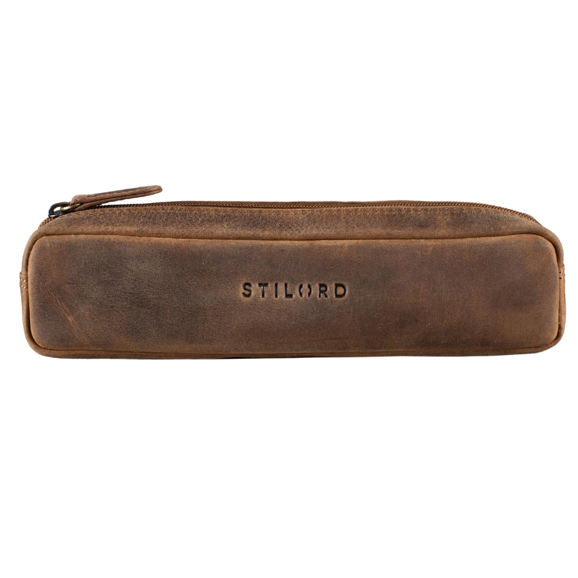 STILORD Preston Bolsa para Lápices Cuero Estuche de Cuero Vintage Bolígrafos Escolar Redondo Portatodo para Hombre Mujer Cartuchera de Piel Auténtica Color:Negro