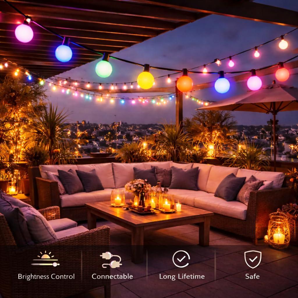 M mimotec - 6.5M LED Solar Lichterkette Außen RGB Dimmbar 10 Birnen IP54 Wasserdicht Dekoration für Garten Terrasse Fassade Terrasse
