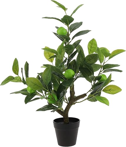 Árbol de manzana artificial verde de 20 pulgadas, decoración de frutas con maceta de plástico, hojas realistas para mesa, oficina, jardín, interior
