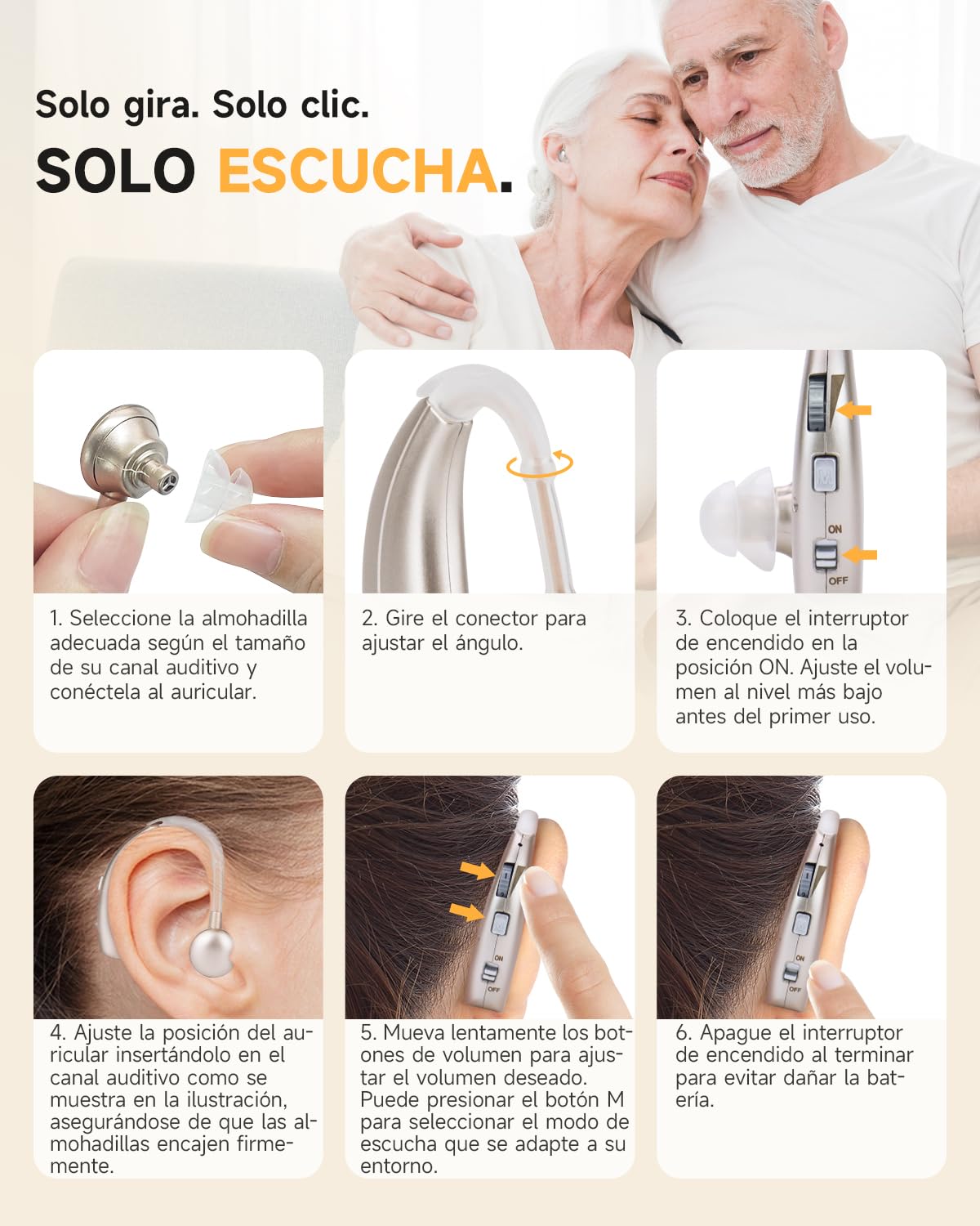 Britzgo 1301 Dispositivo de Escucha Recargable, Diseño Ligero y Cómodo Detrás de la Oreja, Carga Rápida Type-C, Hasta 40 Horas de Uso, 2 Modos de Sonido para el Uso Diario