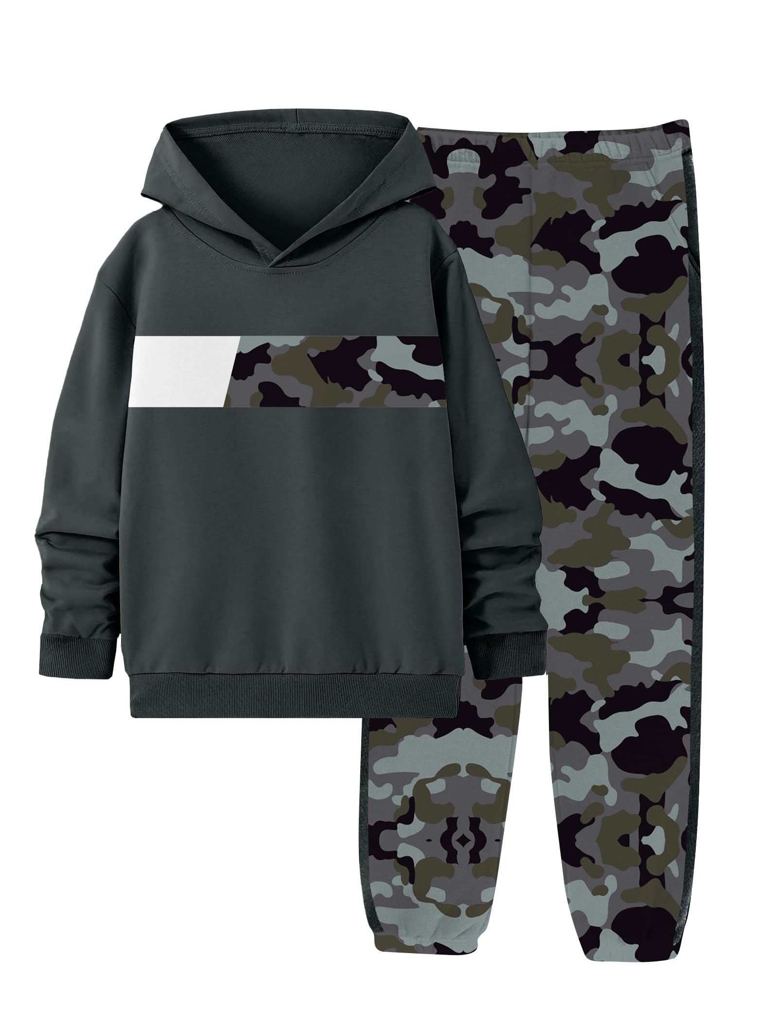 Boys Clothes Boy Outfits 2-Piece Long Sleeve Hoodie and Camouflage Pants Boys Fall Winter Clothes for 6-16 Years
