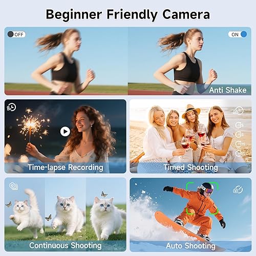 Miniatura 5 de Cámara digital 4K para fotografía y videoblogs de 64 megapíxeles para YouTube con pantalla giratoria de 3" 180, cámara compacta de viaje con enfoque