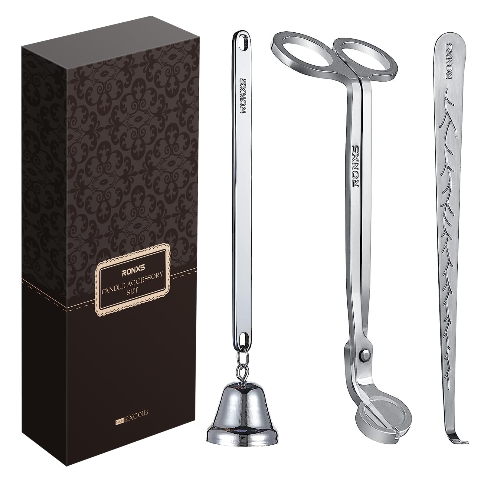 RONXS 3 in 1 Candle Wick Trimmer Set - Wick Cutter, Snuffer, Dipper - Stainless Steel - 3 Count - Candle Accessory Set