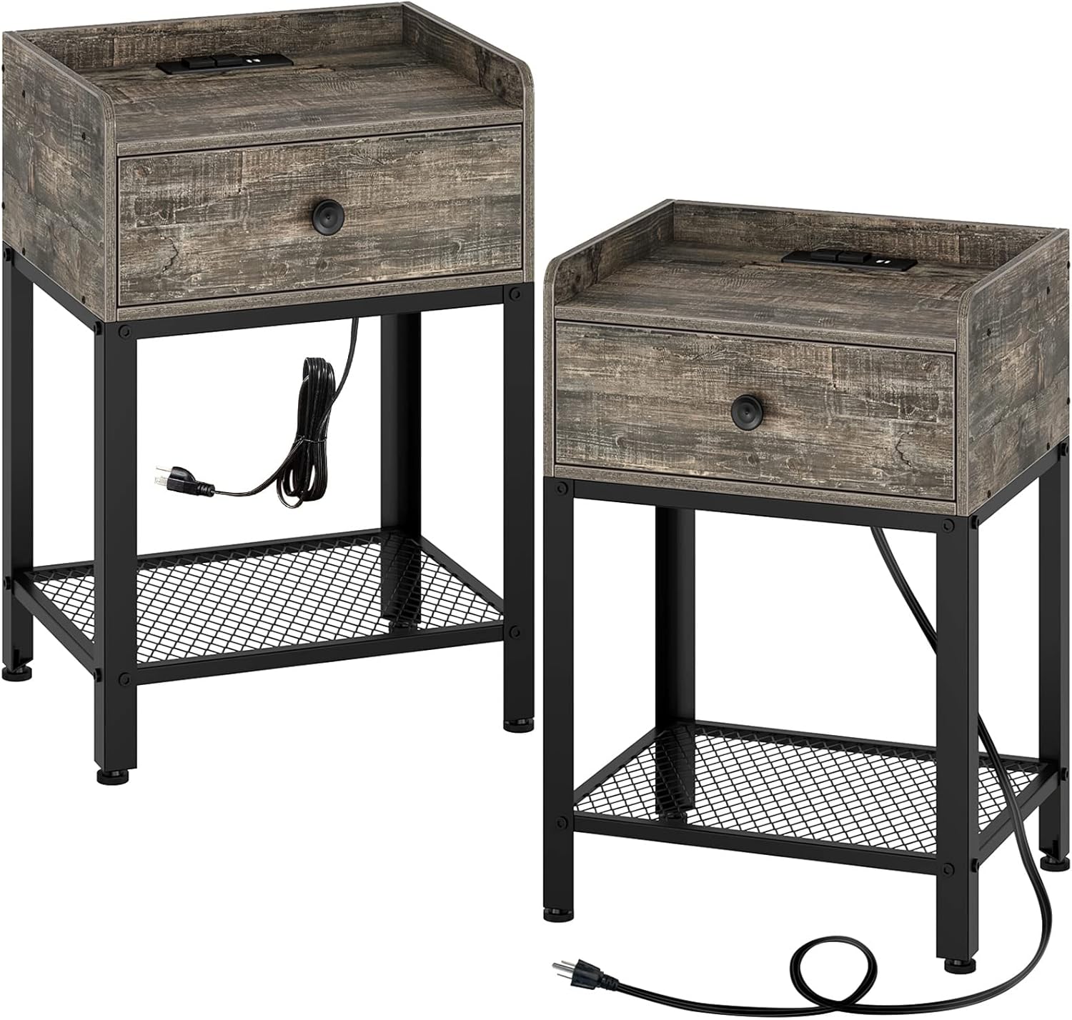 Rolanstar End Table with USB Ports & Power Outlets, Nightstand with Charging Station