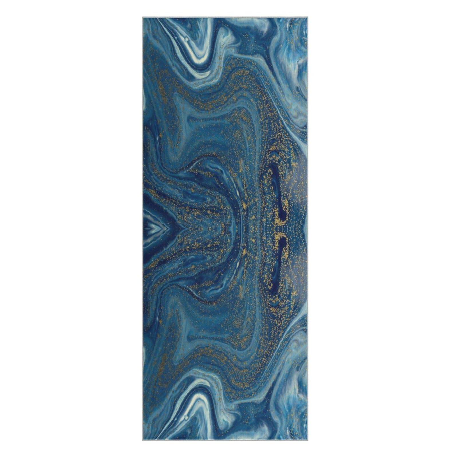 Fygkptb Marble Blue and Gold Glitter Art Dark Blue Liquid Marbling Texture Yoga Towel Non Slip Yoga Mat Cloth Foldable Yoga Towel Sweat Absorbent Yoga Towel with Storage Mesh Bag 73 x 27 inch