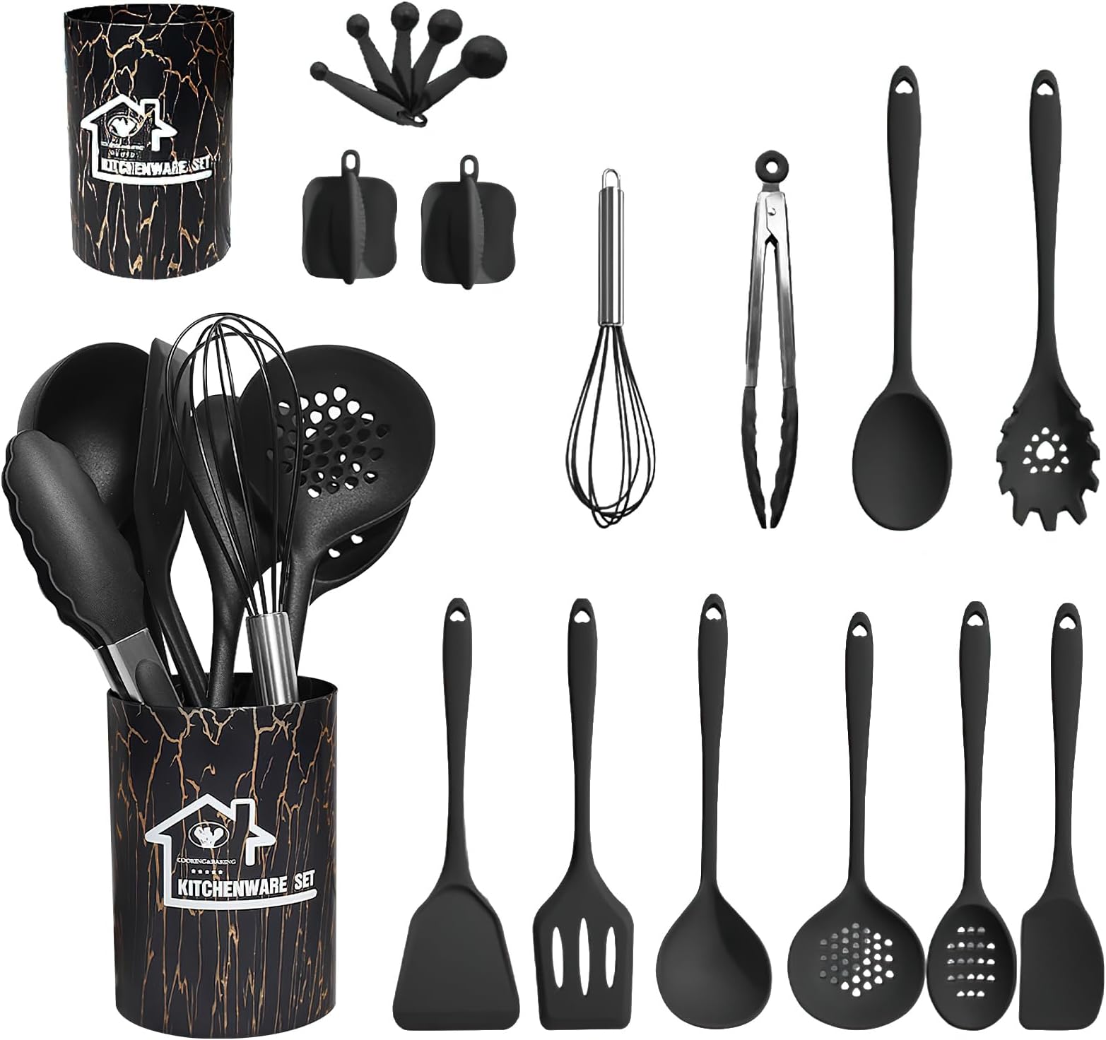 Kitchen Utensils Set, 7 Pcs Cooking Utensils with Support, Heat Resistant Silicone