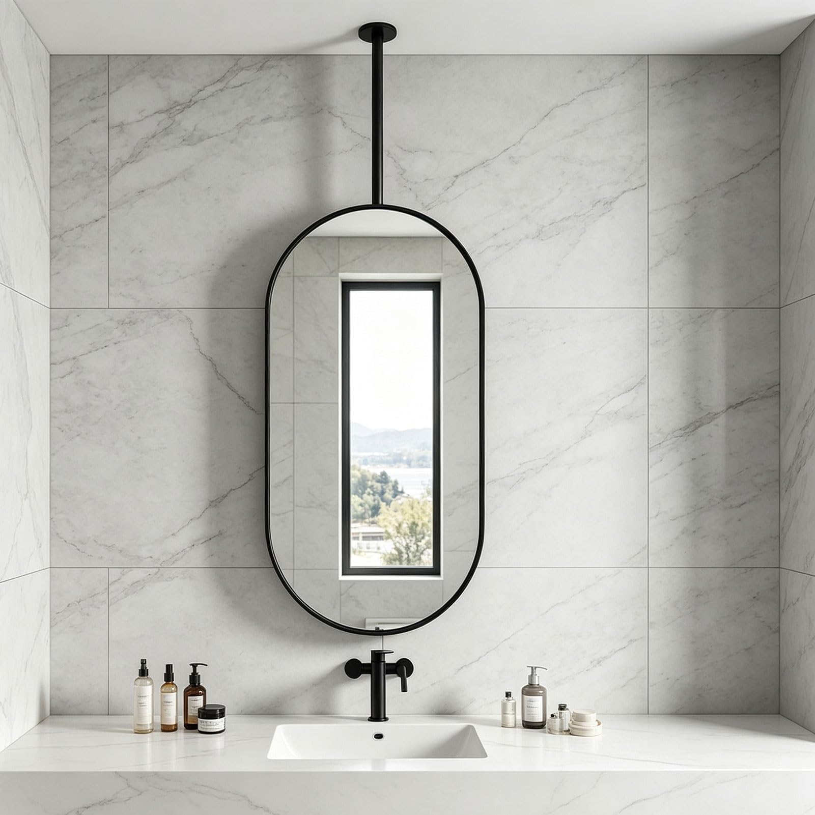 Miroir de plafond de salle de bain suspendu décoratif au-dessus de l'évier | La taille de la flèche peut être personnalisée,miroir décoratif incassable pour salle d'eau,chambre à coucher(40cmx70cm)