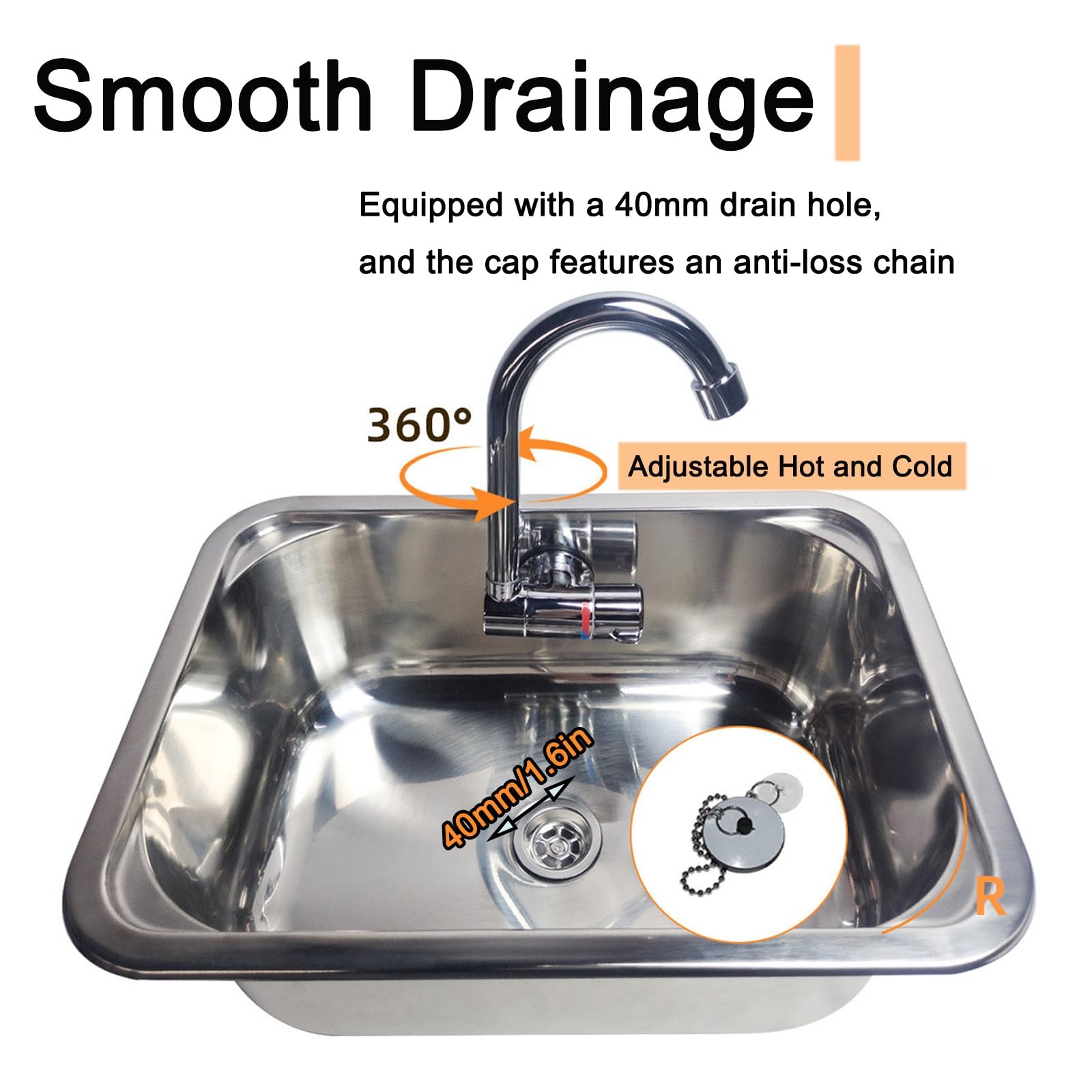 Fregadero Camper con Tapa, Fregadero Portatil Camping con Grifo Plegable, Lavabo Caravana de Acero Inoxidable 304, Fregaderos de Cocina, Ideal para Caravanas, Autocaravanas