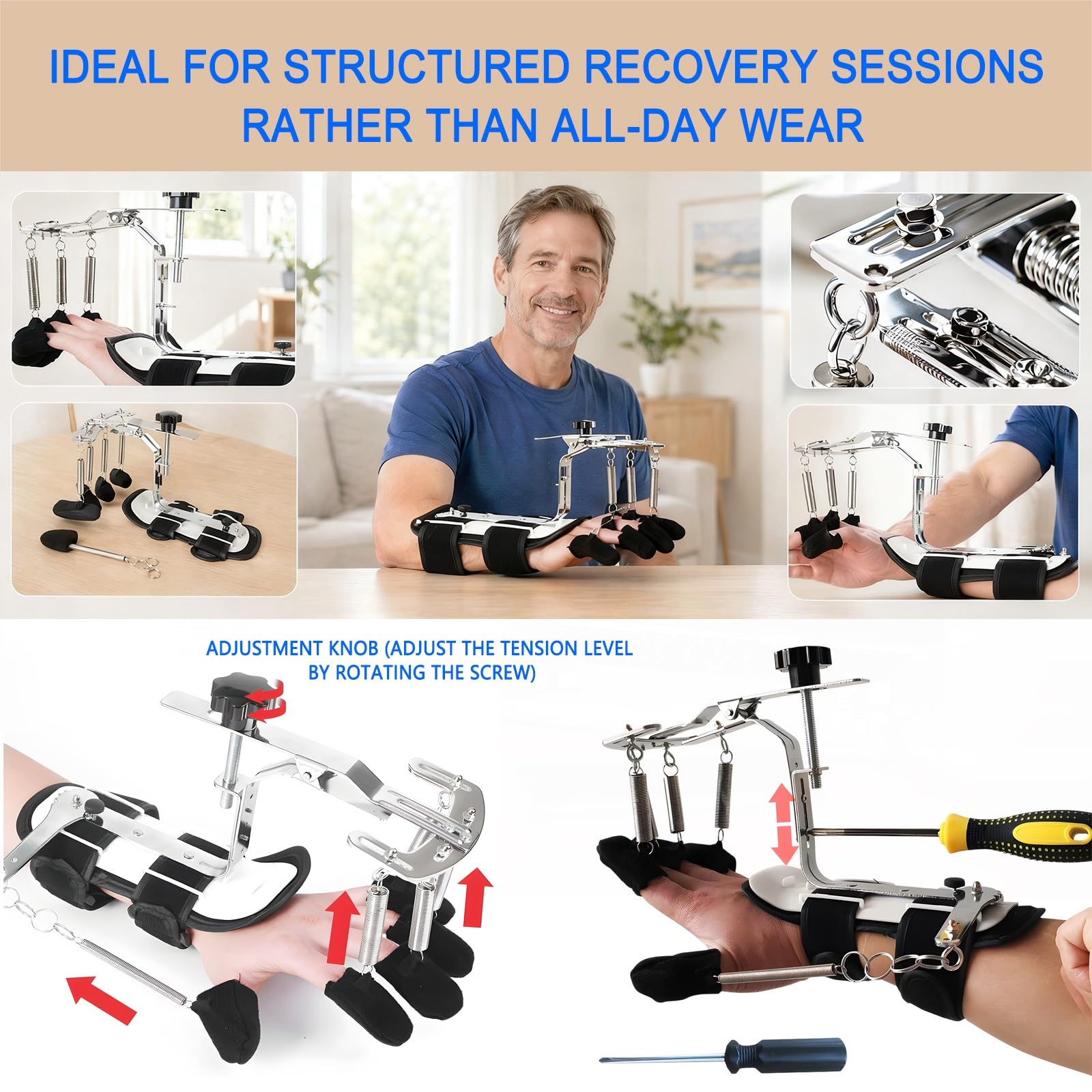 Trainer tutore alluminio regolabile ortesi dita della mano | Controllo tensione della mano destra sinistra Prevenzione dello stretching delle dita Corsa riabilitazione attiva(Left)