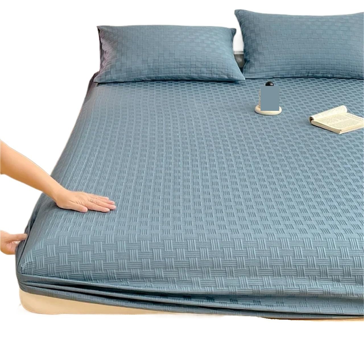 Protector de colchón Sábana Ajustable Acolchada Suave y Transpirable Cubrecolchón Funda Cama Colcha con Funda Almohada para ColchóN(Blue,120x200x25cm)