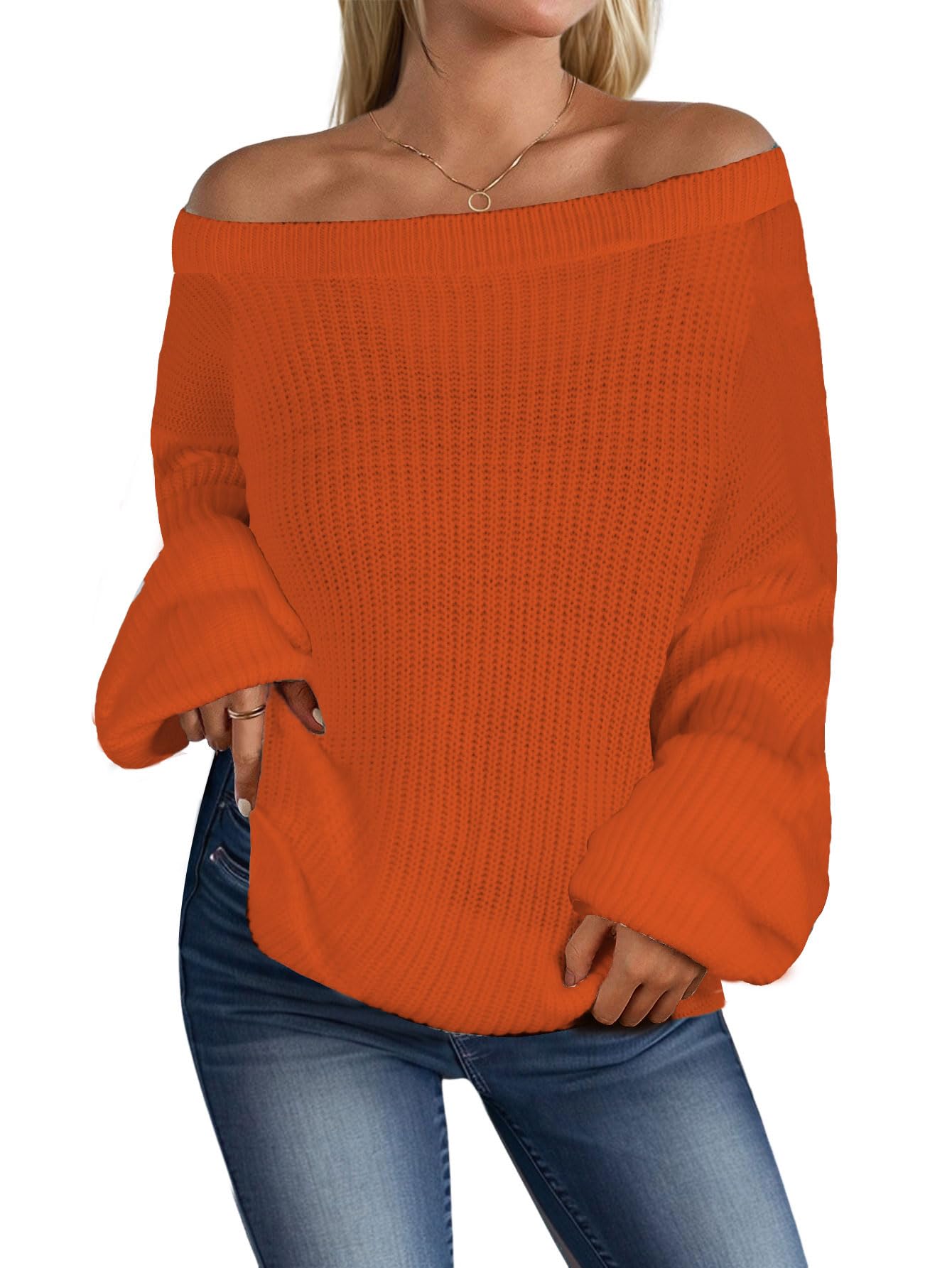 MARZXIN Women's Striped Off the Shoulder Sweaters Cute Oversized Fall Tops