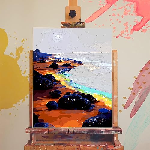 Vista 118 de xackcme Pintura de montaña por números para adultos, pintura de paisaje por número sobre lienzo sin marco, pintura al óleo de paisaje lunar