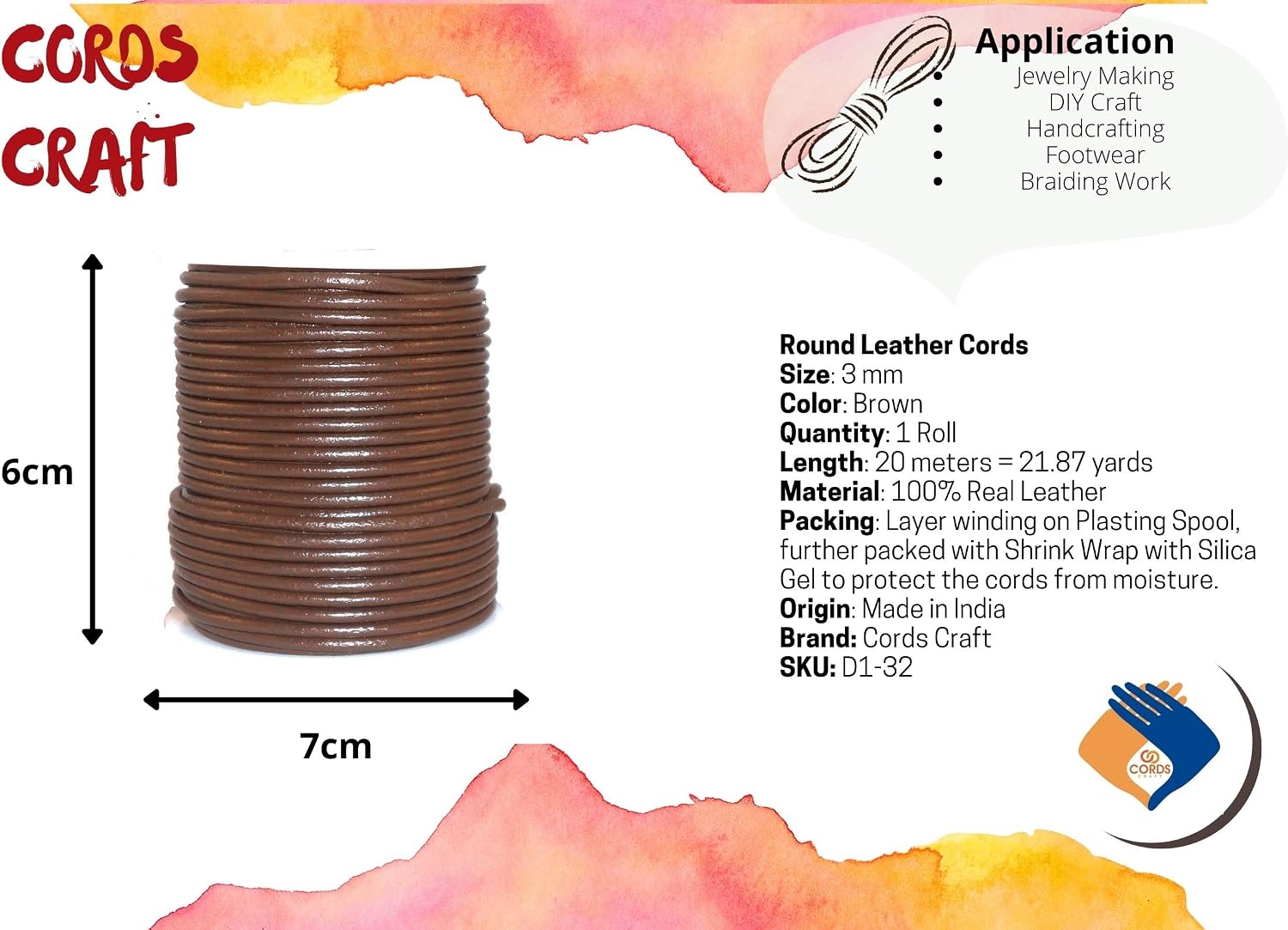 | 3 mm Round Genuine Leather Cord for Necklace Making Bracelets Braiding Wraps Crafts and Hobby Projects (Regular Shine Dark Brown, 21.87 Yards)