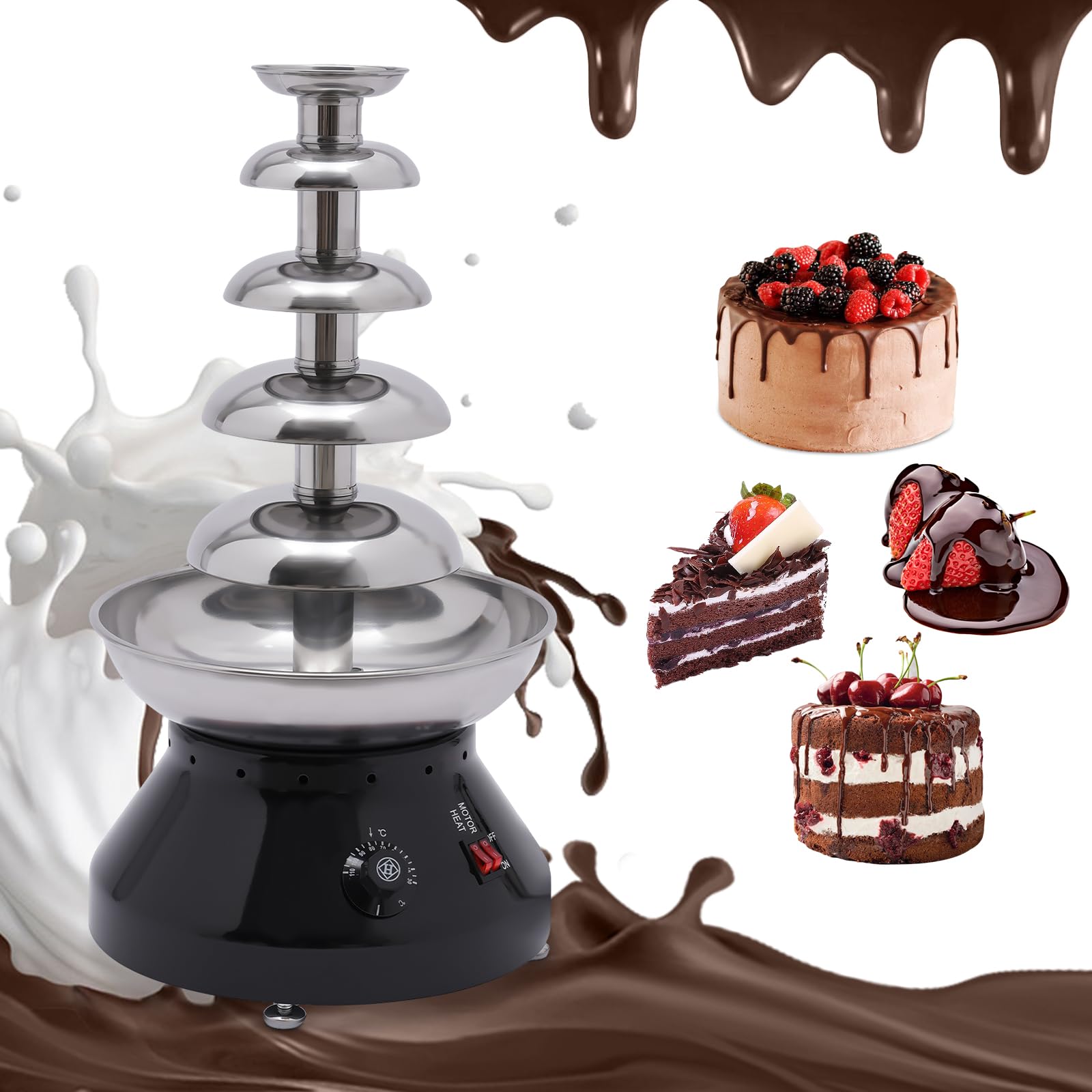 OUKANING Fuente de chocolate de 5 pisos, 3000 ml, máquina eléctrica para fuente de chocolate, 230 W, 30 – 110 ℃, fuente de chocolate con función de conservación del calor, fondue de chocolate para