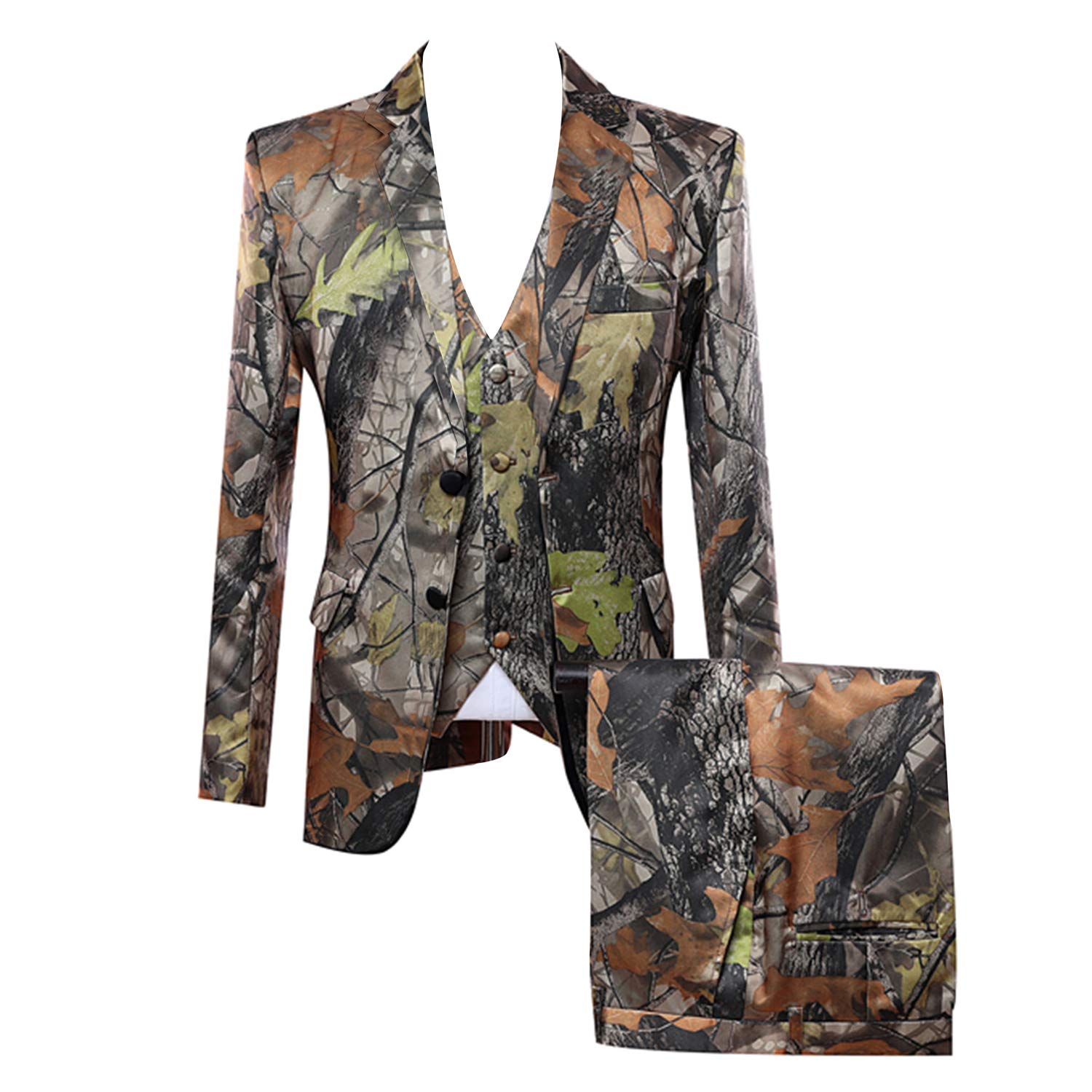 HBDesign Mens 3 Piece 2 Button Without Black Trim Camouflage Suits (Jacket+Vest+Pants)