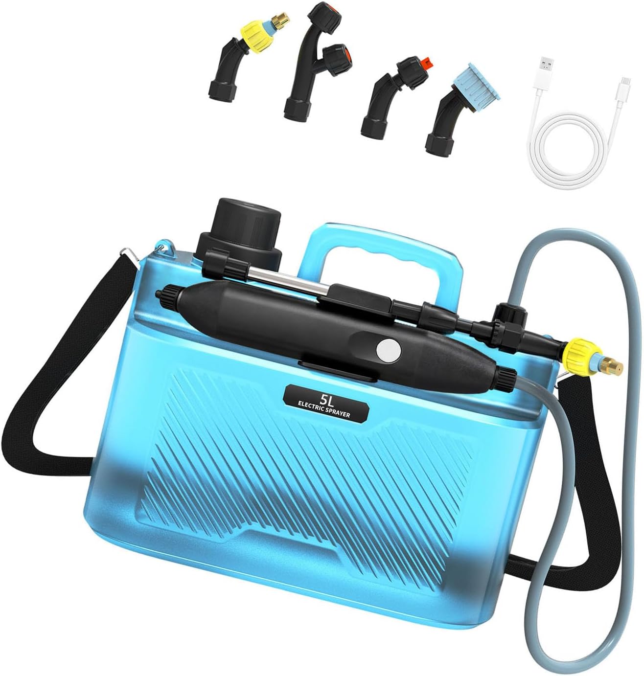 USB Rechargeable Electric Garden Sprayer 2200mAh Battery Lasts 3 Hours Automatic Ergonomic Handle Comfort Grips Recharge Sprays