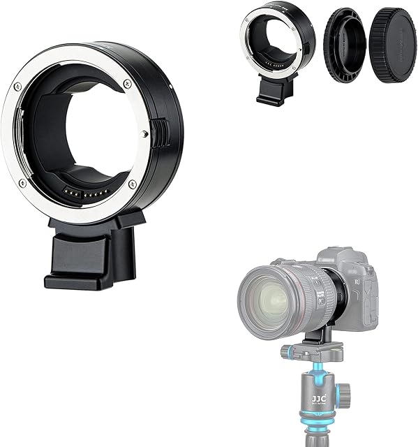 JJC EF-RF Auto Focus Mount Adapter Converter for Canon EF EF/S Lens to EOS R Ra RP R3 R5 R5c R6 R6II R7 R8 R10 R50 etc. RF Mount Camera, Durable Metal Mount Detachable Tripod Foot with 1/4"-20 Thread