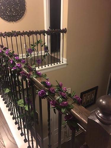 Miniatura 5 de Meiliy Paquete de 6 guirnaldas de flores artificiales de vid de 49.2 pies, flores artificiales colgantes de hiedra rosa para el hogar, hotel,