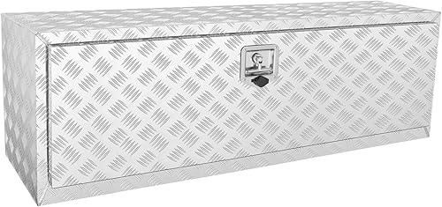 Miniatura 17 de VEVOR Caja para Debajo del Camión, Caja de Almacenamiento para Pickup de 30"×17"×18", Caja de Herramientas de Placa de Diamante de Aluminio Plateado