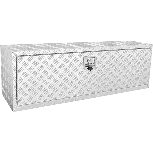 VEVOR Underbody Truck Box, 48"×17"×18" Pickup Storage Box, Heavy Duty Aluminum Diamond Plate Tool Box with Lock and Keys, Waterproof Trailer Storage Box with T-Handle Latch for Truck, Van, Trailer